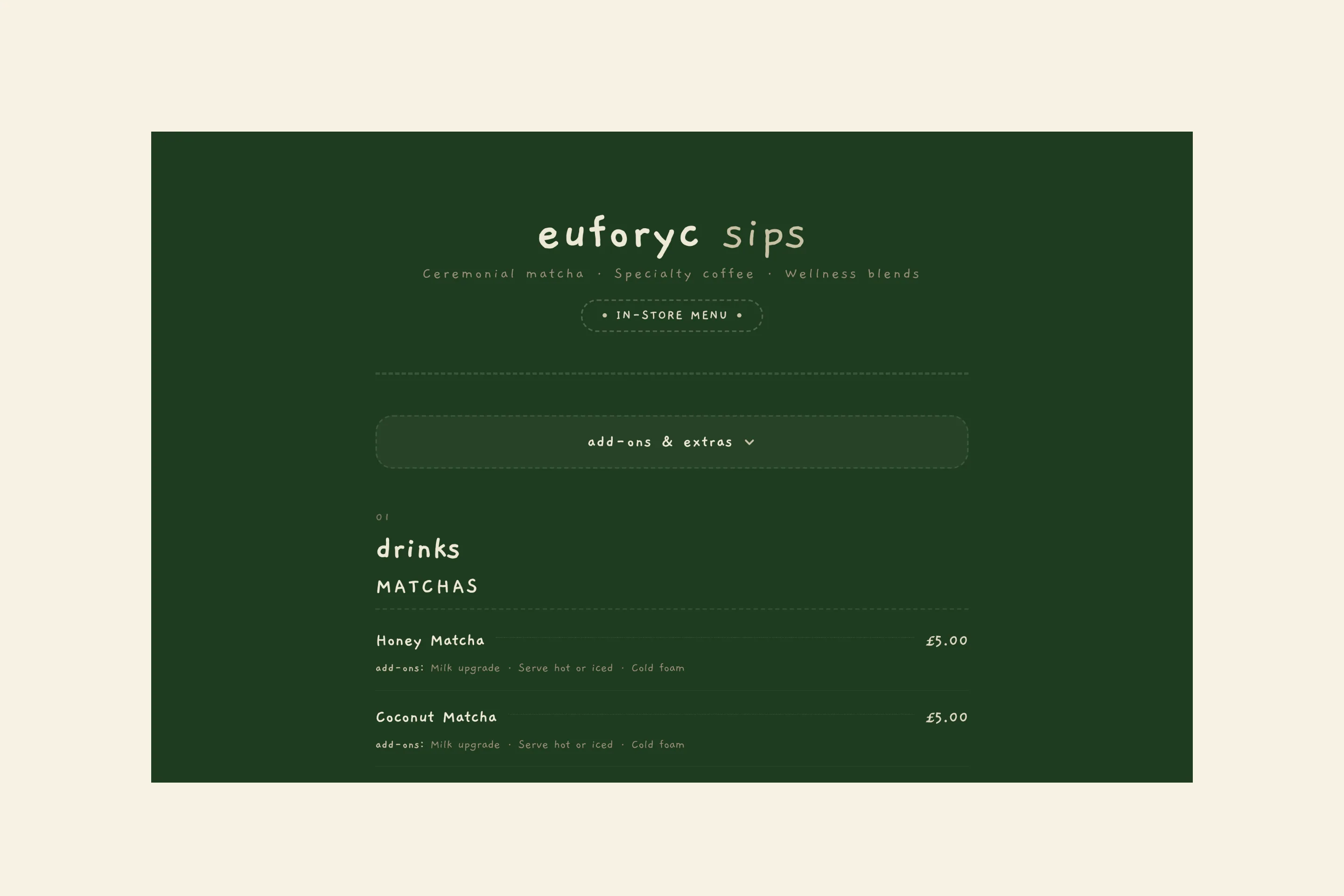 Euforyc Sips: another page on a desktop screen.
