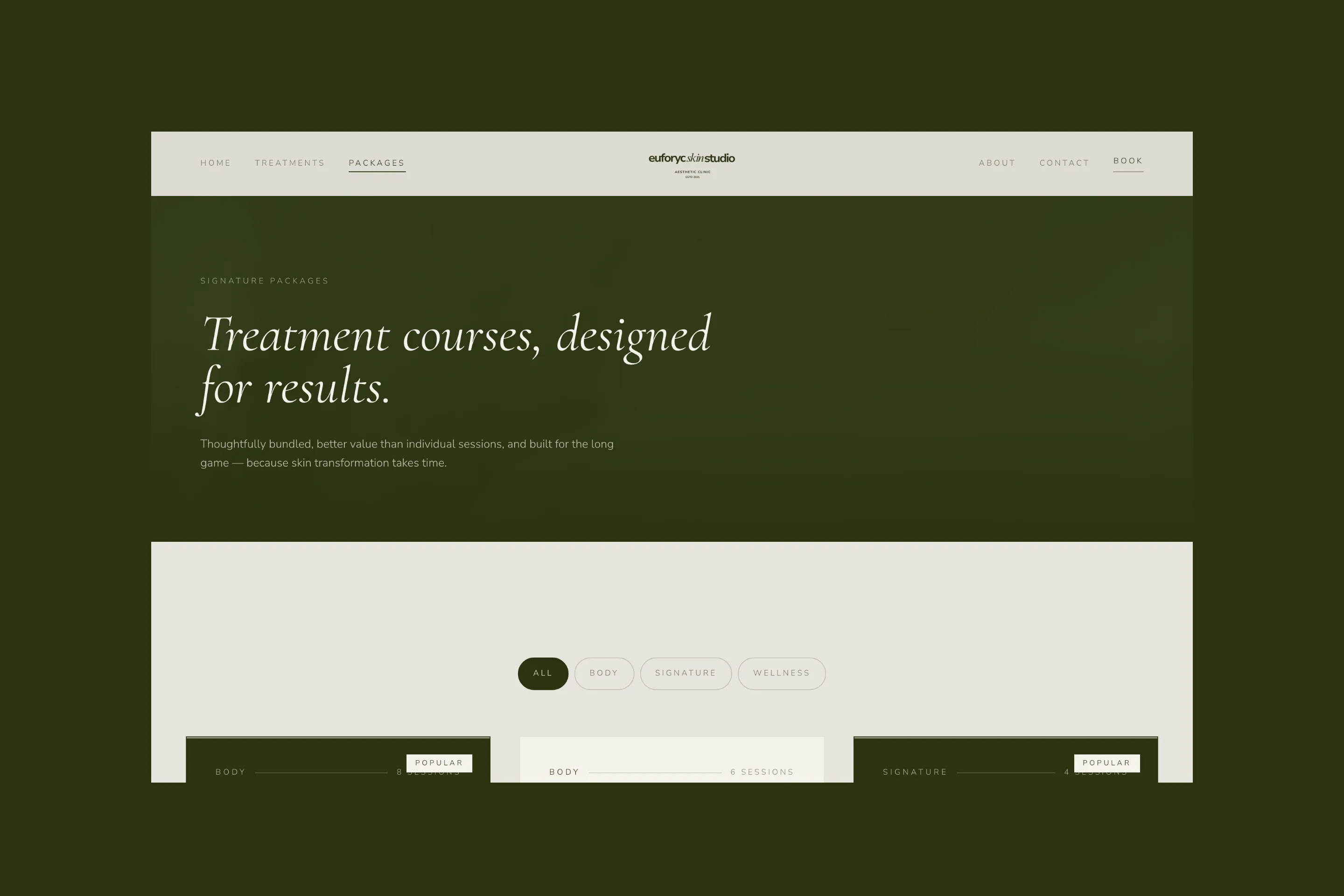 Euforyc Skin Studio: another page on a desktop screen.
