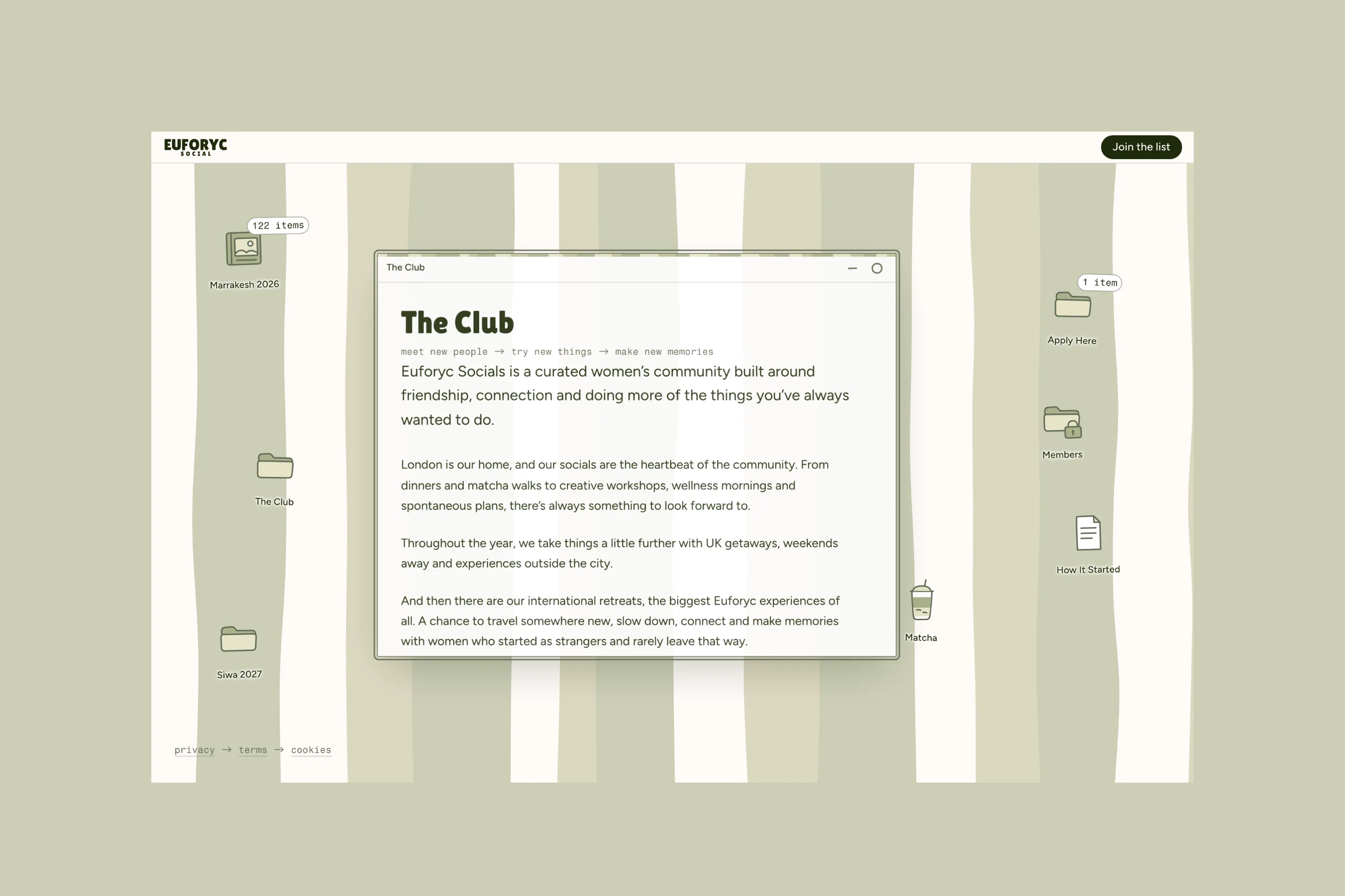 Euforyc Social: a page of the site on a desktop screen.