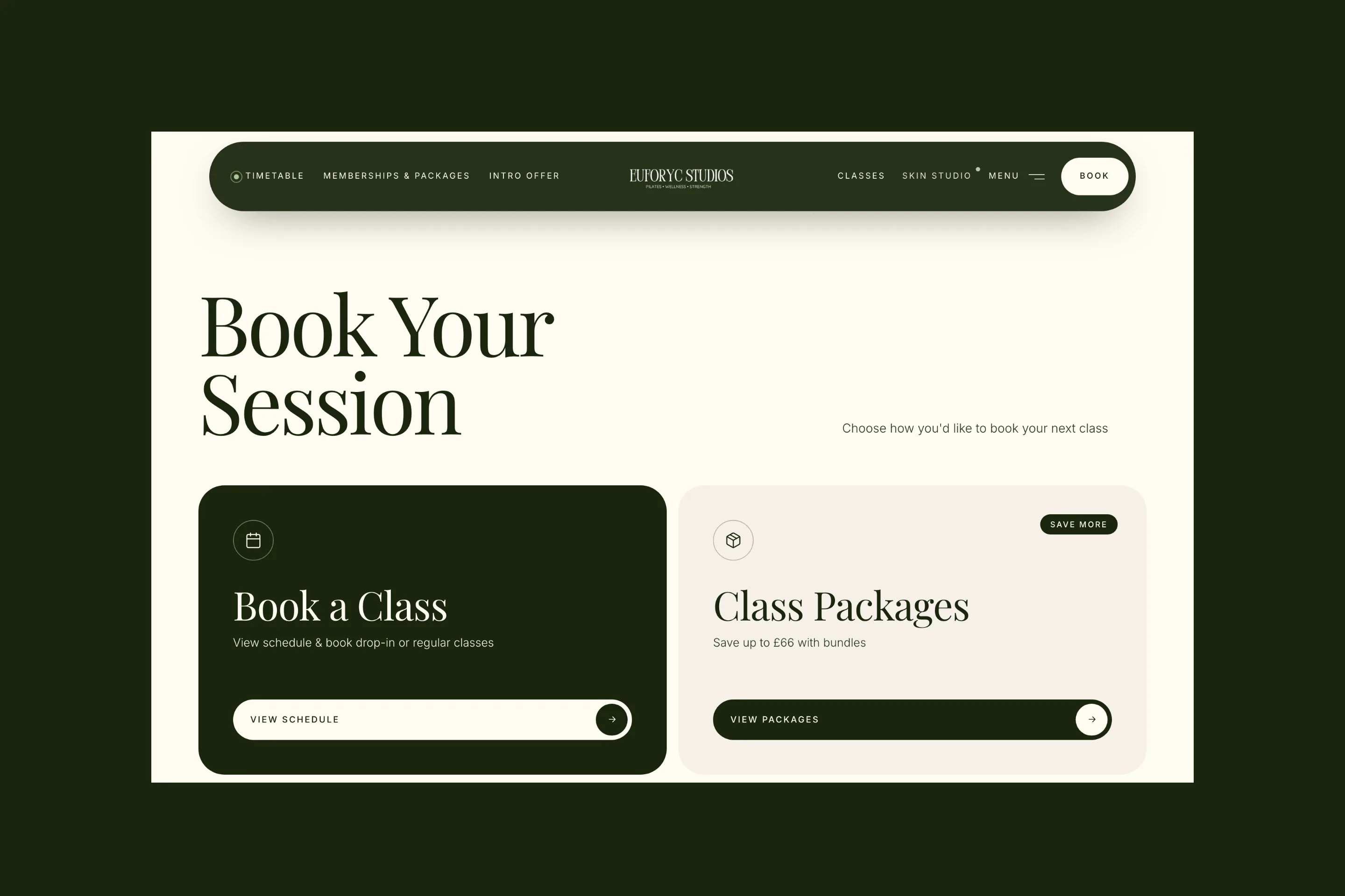 Euforyc Studios: a page of the site on a desktop screen.