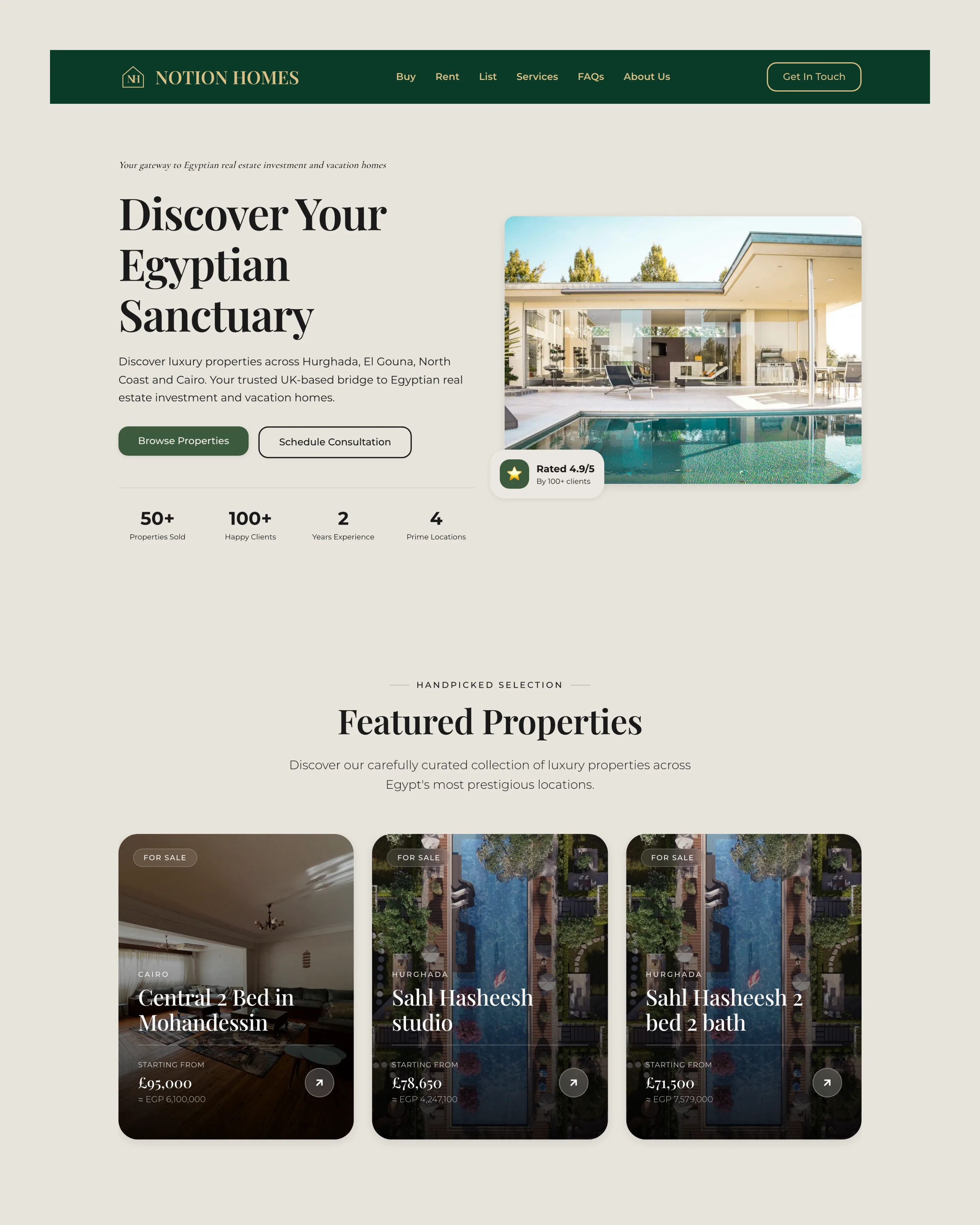 Notion Homes's home page, from the top.