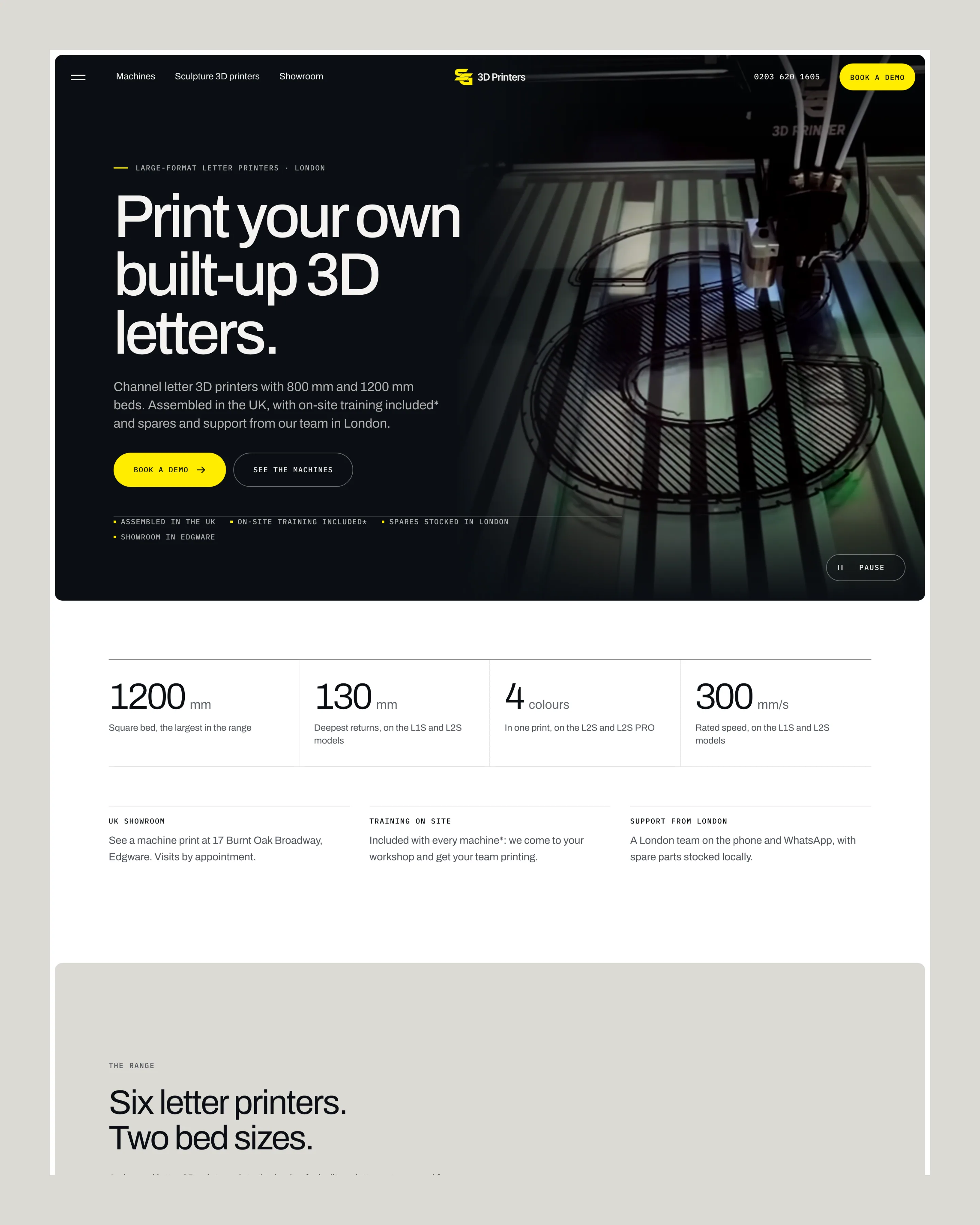 SG 3D Printers's home page, from the top.