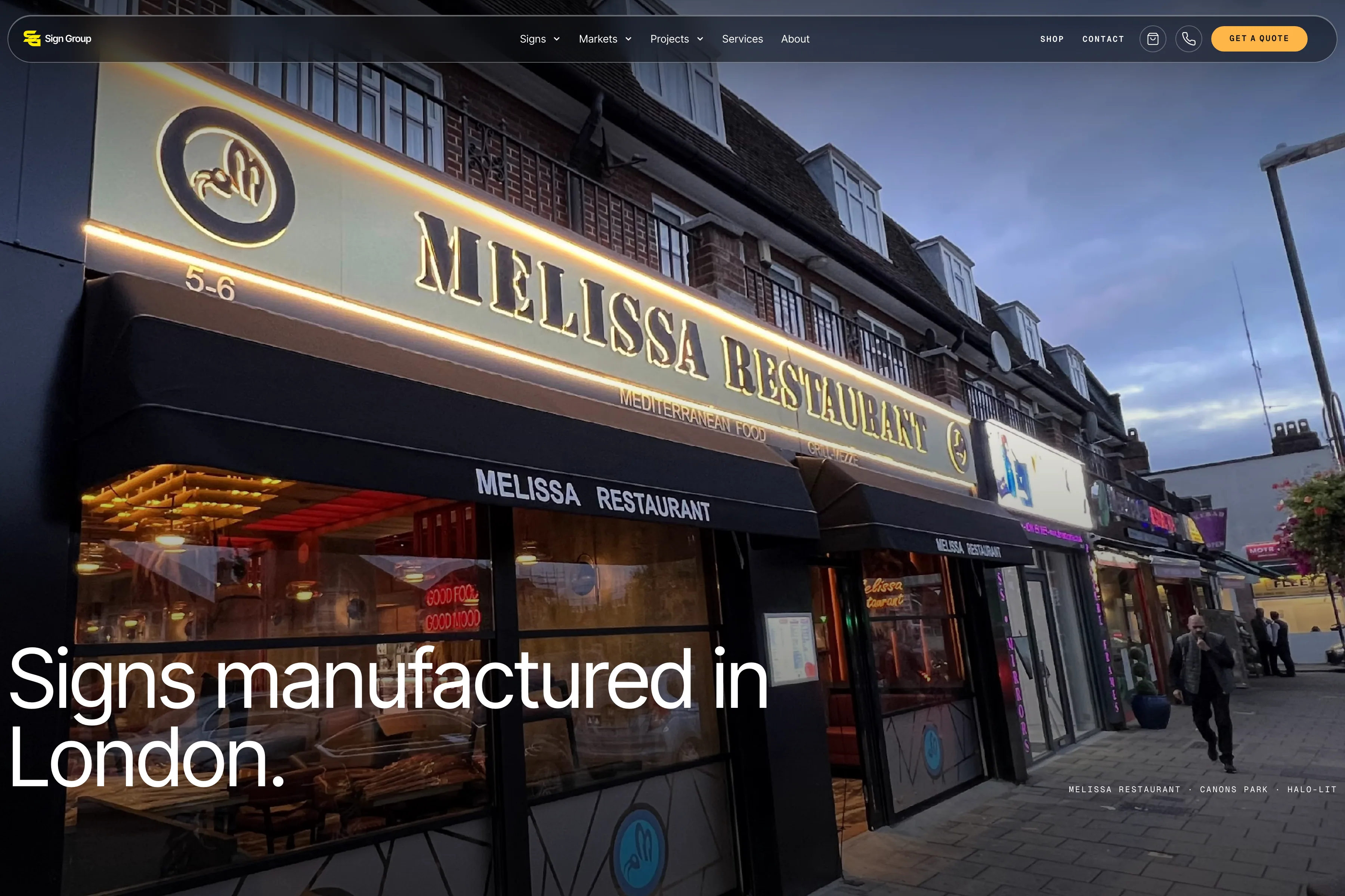 The first screen of Sign Group's website.