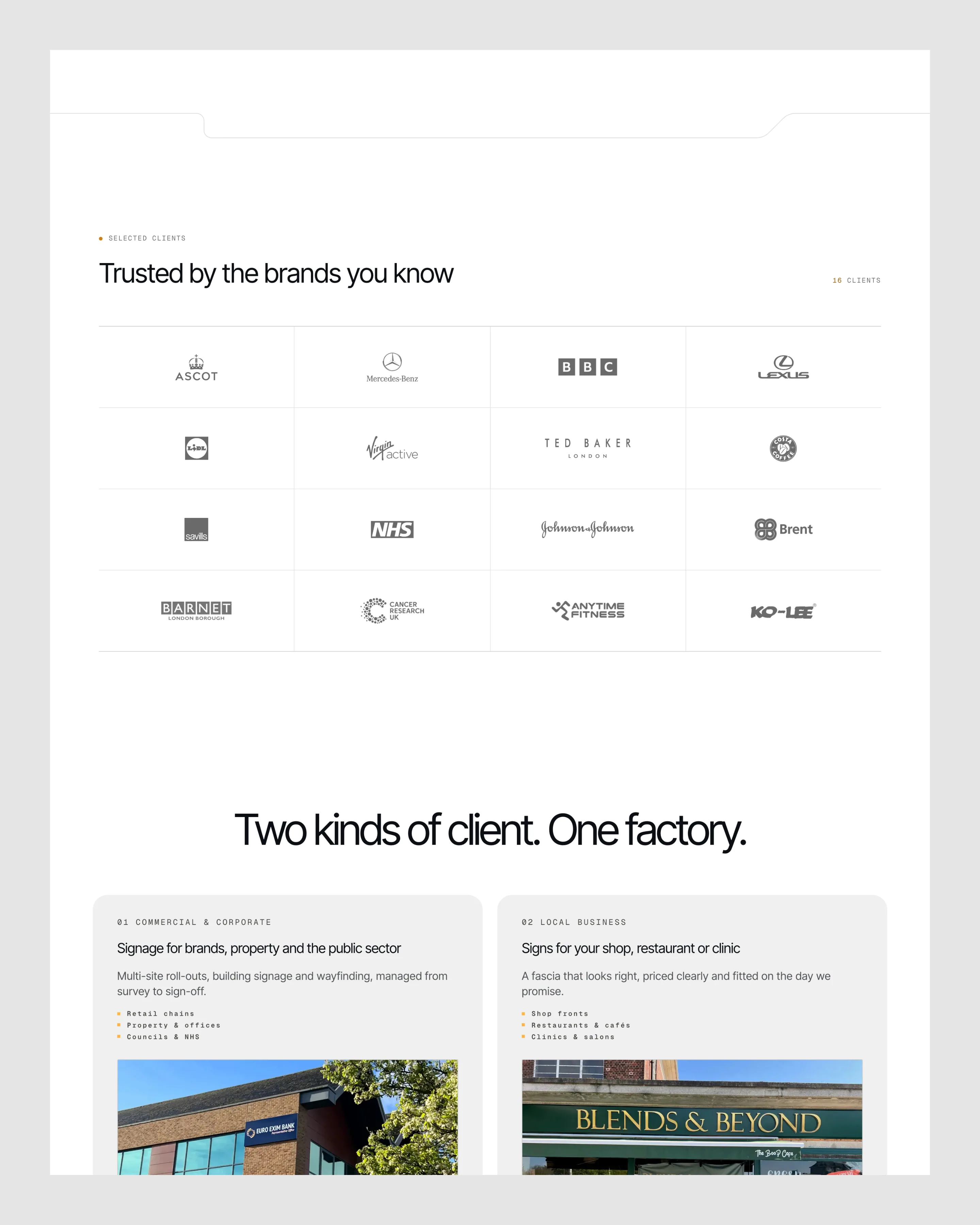 Sign Group's home page, from the top.